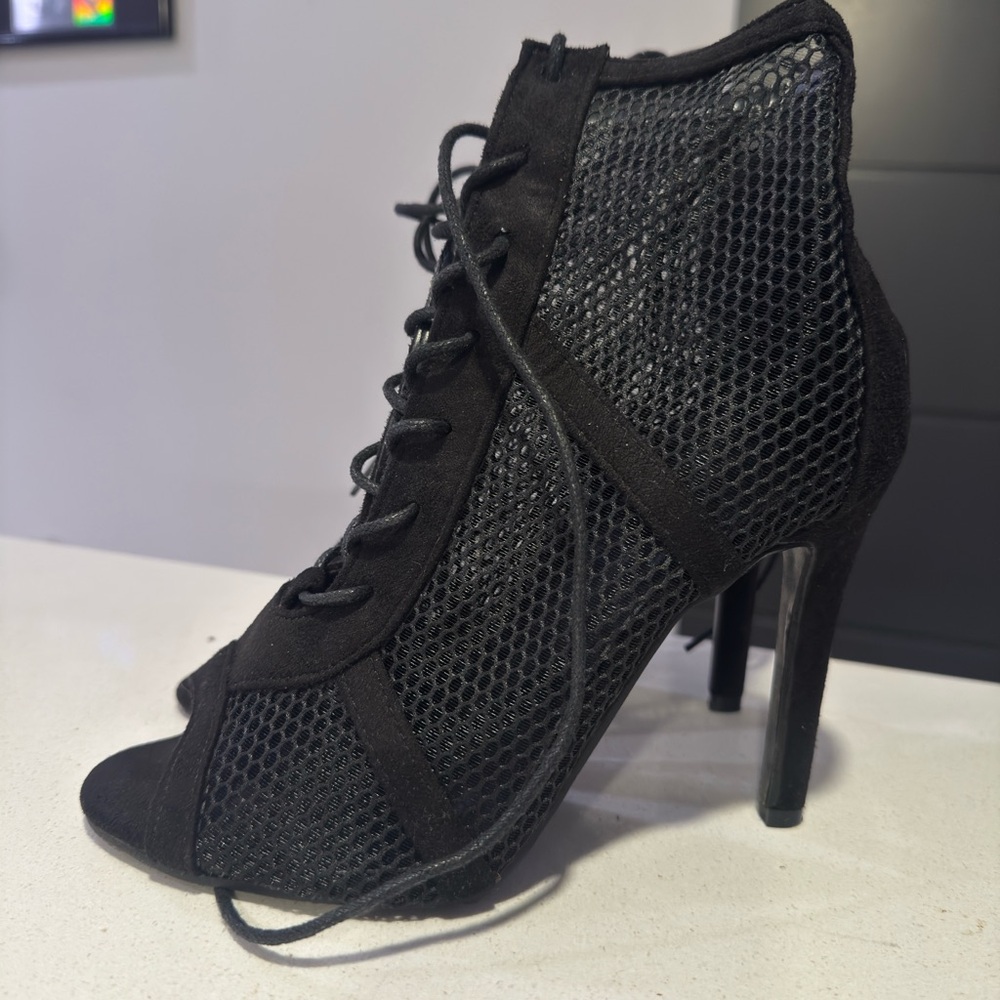 Without Walls Black Mesh Peep-Toe Heels
